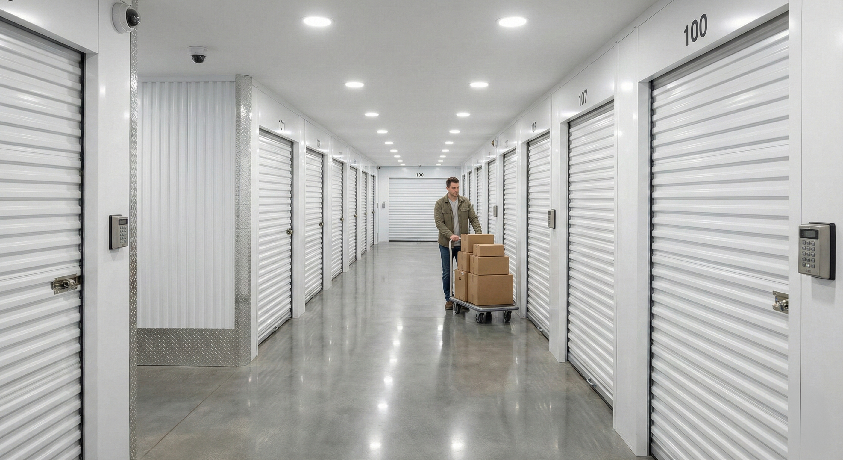 Indoor storage unit hallway